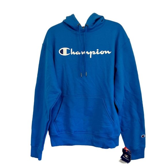 Champion Other - Champion Men's Powerblend Pullover Hoodie Hooded Sweatshirt Blue Script  -M